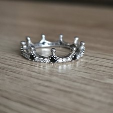 Pandora Discontinued / Retired Black and Silver Enchanted Crown Ring 56