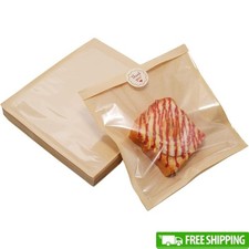 Kraft Paper Bags W/ Clear Window 100pcs Bakery Packaging Thank You Stickers New