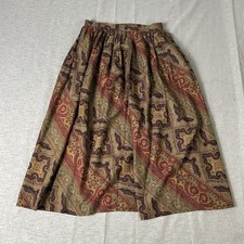 Ralph Lauren Brown Paisley Prairie Skirt Midi Peasant Vtg 80s Womens Size 8