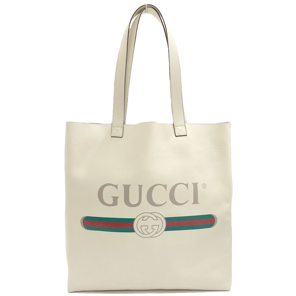 GUCCI Sherry Line Logo Leather Tote Bag in White 572768 526372