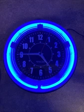 NEON CLOCK RETRO BLUE Sterling & Noble Neon Clock Analog Wall Clock 11” WORKS!