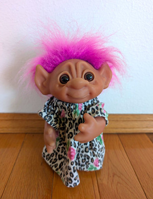 Vintage Thomas Dam 1977 9'' Troll Doll. Purple Hair. Rare Elf Ears.  Made Denmark