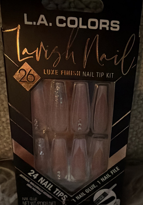 L.A. COLORS Lavish Nail Tip Kit Pink Glitter Coffin Long w/ Glue File MPN 26