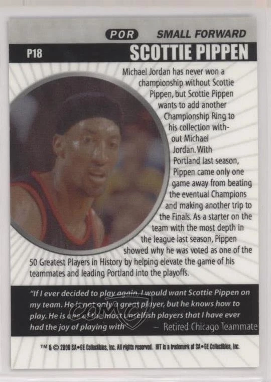 2000 Sage Hit Prospector Diamond /600 Scottie Pippen #P18 HOF - Image 2 of 2