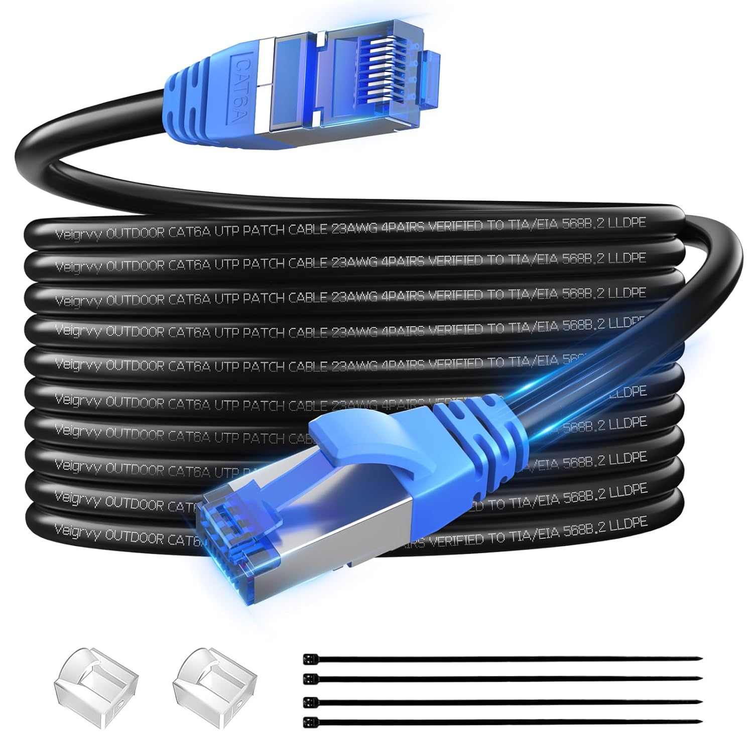 Cat 6A Outdoor Ethernet Cable 10M, Direct Burial Water Resistant LLDPE UV Jacket