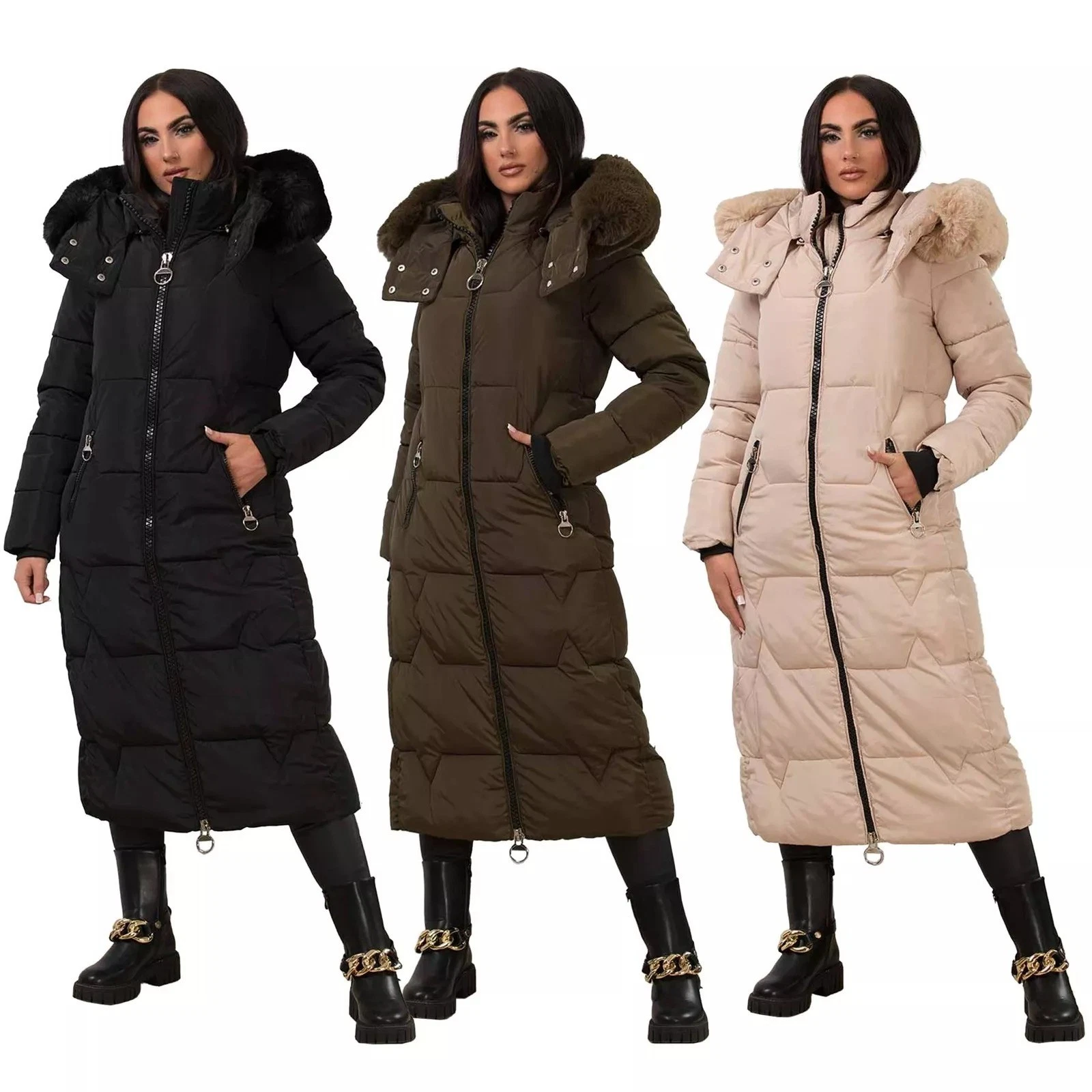 Women's Long Quilted Jacket with Detachable Fur Hood Full Zip Coat for Women
Opens in a new window o