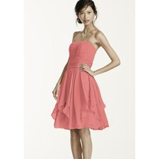 David's Bridal Strapless Chiffon Dress WMNS 2 Layered Skirt Pleated Zip F14169