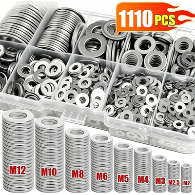 #ad 1110PCS Stainless Steel Washers Flat Washer Assortment Set Value Kit w Case $8.95