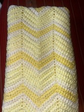 Handmade Crocheted Baby Blanket 25 X 35 Yellow/White, never Used