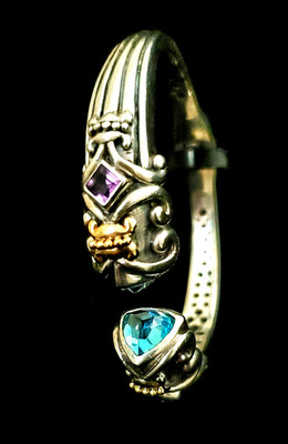 5.75'' BJC SAMUEL BENHAM Solid Sterling 18k Bl. Topaz Amethyst Hinged Cuff. MINT!