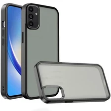 For Samsung A15 5G Case Rubberized Acrylic Hybrid Metal Button + Tempered Glass