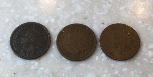 Lot of (3) Indian Head Pennys - 1899, 1903, 1906, VF Condition