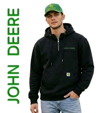 John Deere Men's M Quarter Zip Hoodie Cotton Rich Heavyweight Embroidered Black