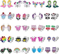 20 Pairs Kids Clip-On Earrings - Cute Animal Designs, Non-Pierced for Girls