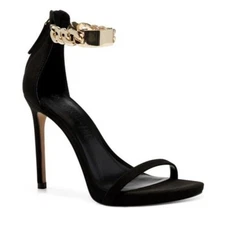 Aminah Abdul Jillil Inc Womens 9 Nura Gold chain Black stiletto high heels shoes