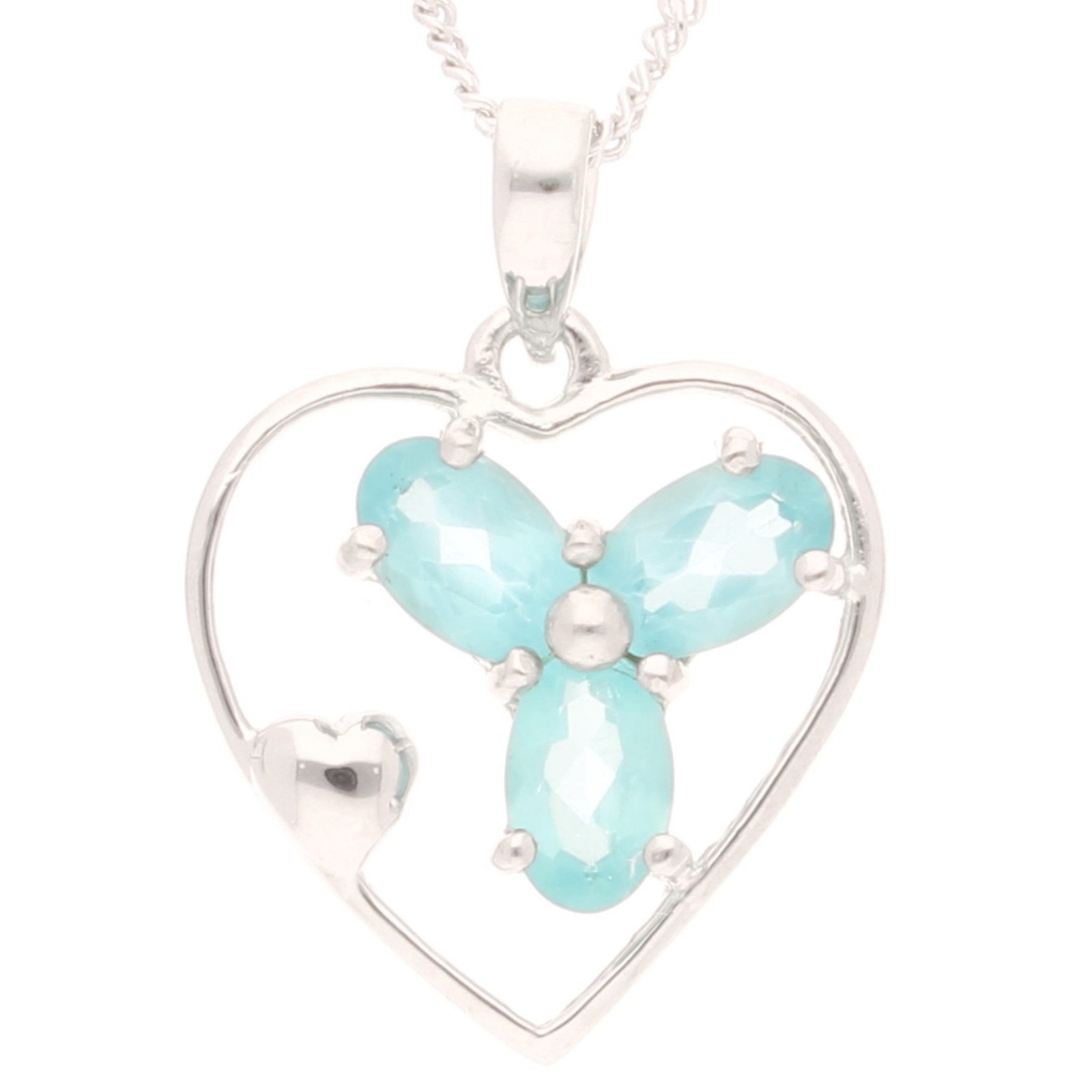 9Carat White Gold Emerald Heart Pendant (16.5x16.5mm) w/ 17.75"" Curb Chain (1mm)