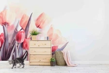 3D Watercolor Pink Tulip Self-adhesive Removable Wallpaper Murals Wall 333