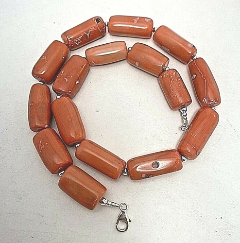 Handmade Sterling Silver .925 ~ 12mm x 26mm Oblong Salmon Coral 20" Necklace C1 - Picture 8 of 8