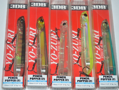5 lures yo zuri 3db 3d prism 135mm pencil popper 5 3/8'' r1373 assortment