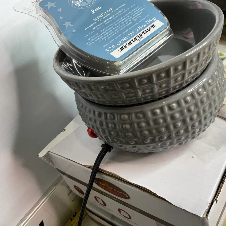 Calentador de velas y calentador de cera 2 en 1 gris para el hogar cera sin llama fragancia LUNA Foto 4 de 4