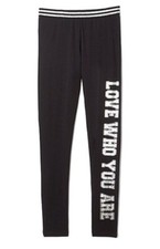 Girl's French Toast Black Elastic Leggings, Sz 4 - Love Who You Are - New