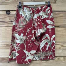 Lauren Ralph Lauren 100 Linen Wrap Skirt 8 Red Leaf Hawaiian Straight Knee B99