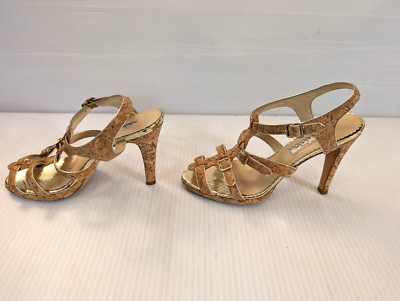 Authentic Oscar de la Renta Gold Stiletto Sandal High Heels Shoes US 7.5