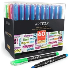Arteza Highlighters | 6 Assorted Colors | Narrow Chisel Tip - Set of 60