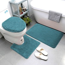 3 Piece Super Soft Solid Microfiber Bathroom Rug Set