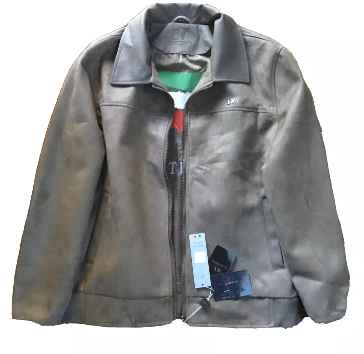 BV Clothing Italian Camel Suede Leather Zipper Jacket Men sz L