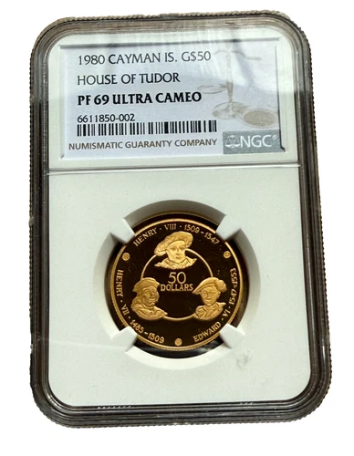 Cayman Islands 1980 Gold $50 NGC PF69UC House of Tudor