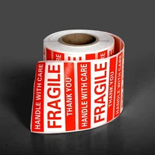 500 Fragile Stickers 2x3 Handle with Care Thank You 500 / Roll Warning Labels
