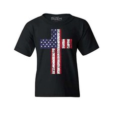 Distressed American Flag Cross Youth's T-Shirt 4th of July Shirts