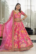 Beautiful Art Silk Deep Pink Lehenga Choli With Net Dupatta For Women Festival