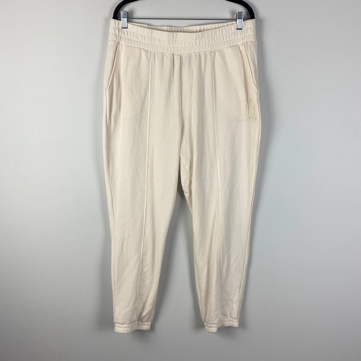 Juicy Couture Joggers Womens XL Sweatpants Cream Elastic Waist Logo Y2K