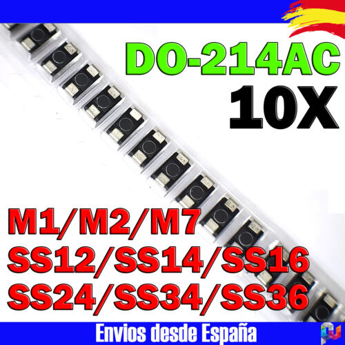 10x Diodo Rectificador Schottky M1 M4 M7 SS12 SS14 SS16 SS24 SS34 SS36 DO-214AC - Foto 1 di 1