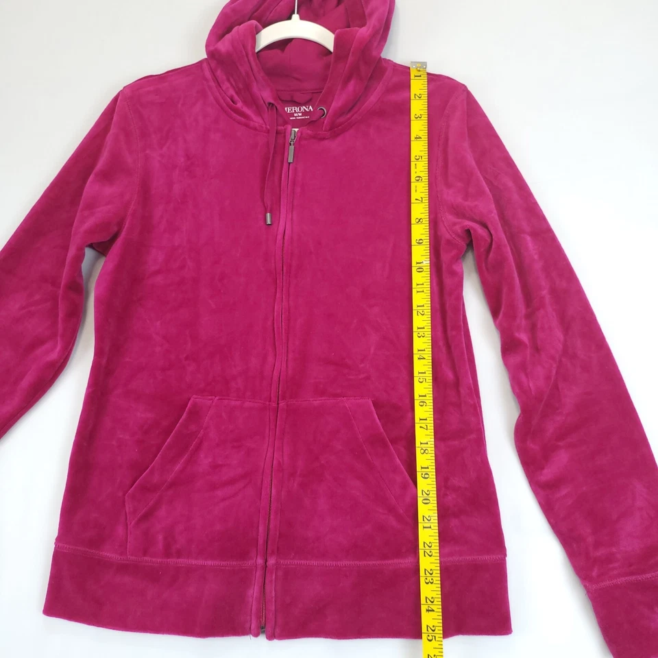 Sudadera con Capucha Merona Velour Cremallera Completa Mujer M Rosa Fucsia Manga Larga Bolsillo Causal Foto 4 de 4