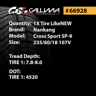 1X Tire LikeNEW Nankang Cross Sport SP-9 235/60/18 235/60R18