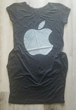 Women size S black short sleeve apple rhinestone pocket swing T-shirt dress 