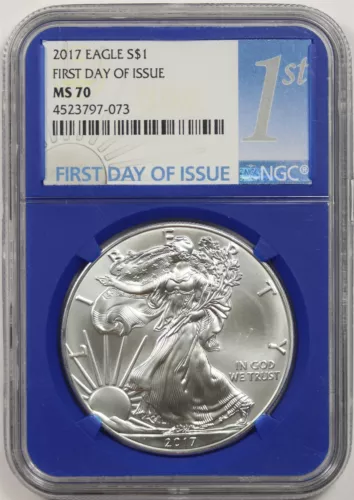 2017 Silver Eagle Dollar $1 NGC Blue Core First Day of Issue MS 70 