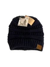 CC Ponytail Beanie Hat Soft Stretch Cable Knit High Bun Ponytail C.C Beanie! 
