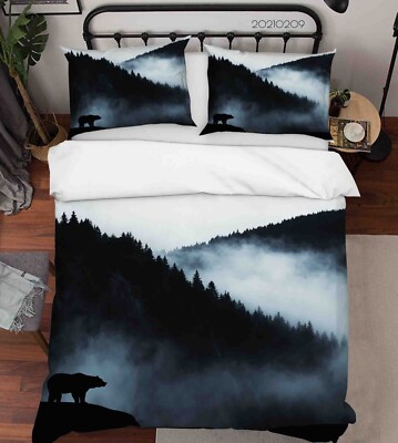 3D Mountain Forest Bear Landscape Quilt Cover Set Bedding Sets Pillowcases Queen