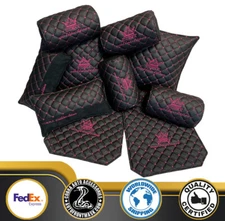BLACK WITH PINK DIAMOND JDM VIP CAR INTERIOR Seat Back and Neck PILLOWS SET