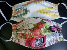 Vintage Floral Roses Aztec Geometric Reversible Cotton Fabric Face Mask Set Of 2