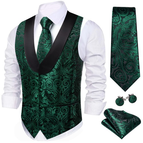 NEW Men's Paisley Design Dress Vest and Neck Tie Hankie Set For Suit or Tuxedo - Bild 105 von 129