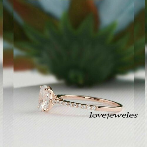 Real Moissanite 1.75CT Oval Cut Engagement Wedding Ring 14K Rose Gold Finish - Picture 2 of 6