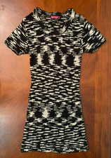 Say What? Short Sleeve Acrylic Yarn Sweater Dress - Junior's Med, Black & White