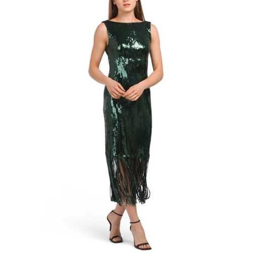 NWT Nanette Lepore Women's Boat Neck Sequin Fringe Hem Maxi Dress Size: 10-14 - Picture 14 of 14
