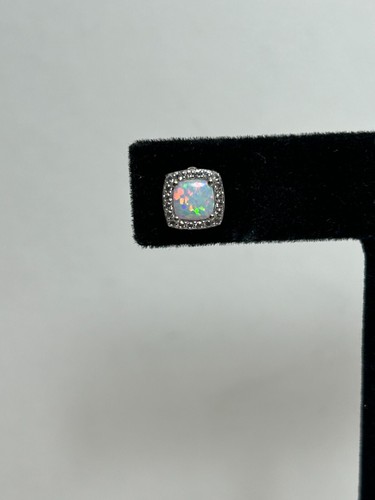 CHARMING 10K WHITE GOLD OPAL & CZ ACCENT STUD EARRINGS - Picture 11 of 17