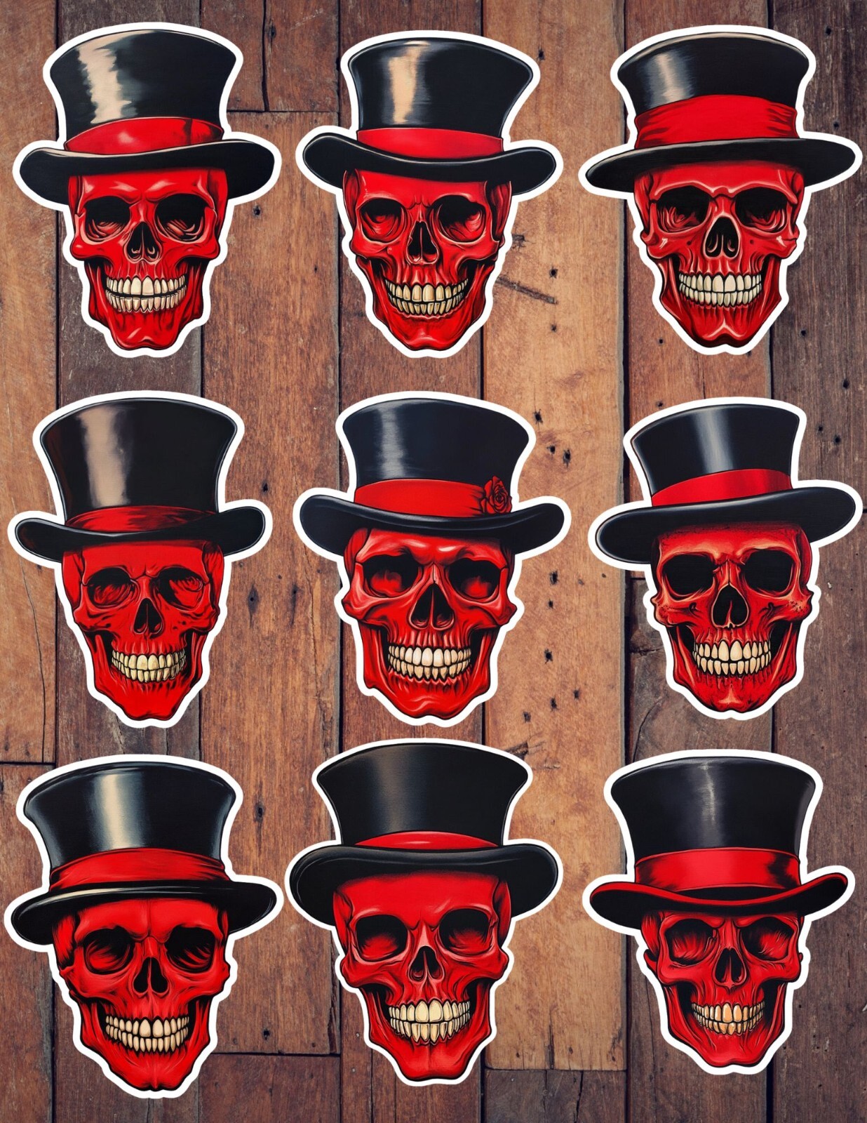 Red Skull Top Hat Die Cut Vinyl Stickers Set Scrapbooking Laptop ...